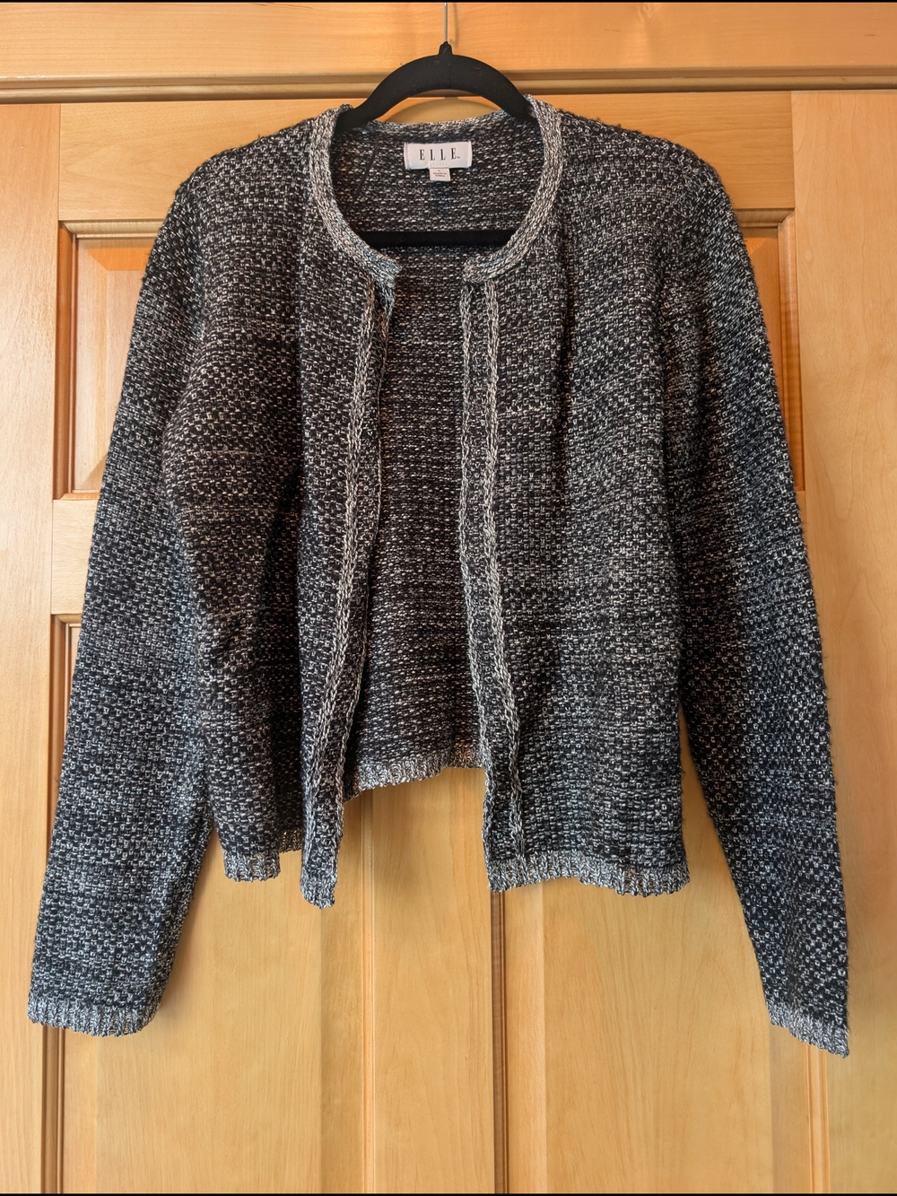 Elle Black & Gray Open-Front Textured Cardigan